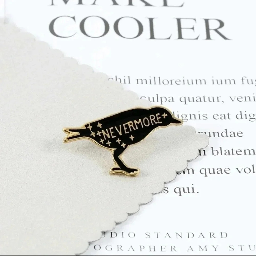 Nevermore Edgar Allan Poe raven pin brooch charm purse bag decor bird gold plate
